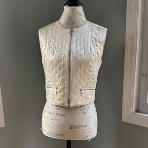 TAGA Paris vintage cream satin quilted zipper vest EUC size Small